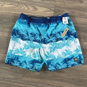 ZeroXposur Blue and White Palm Tree Swim Trunks